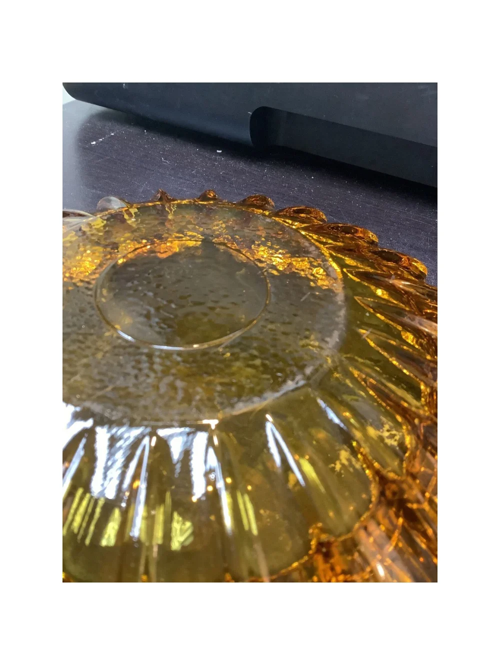 Sunburst Vintage Ashtray Large Heavy Amber Glass 7” MCM Tobacciana Cigar Pipe